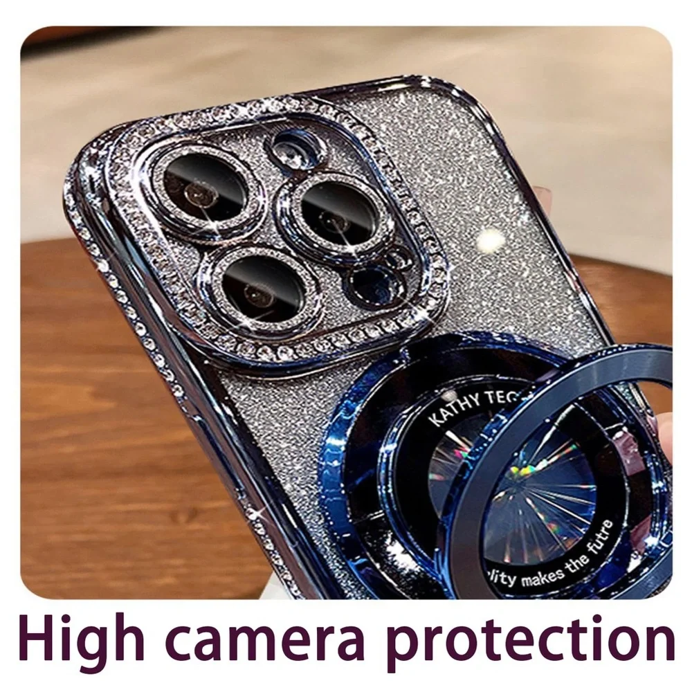 Blue Glitter iPhone 16 pro max Case with Ring Holder